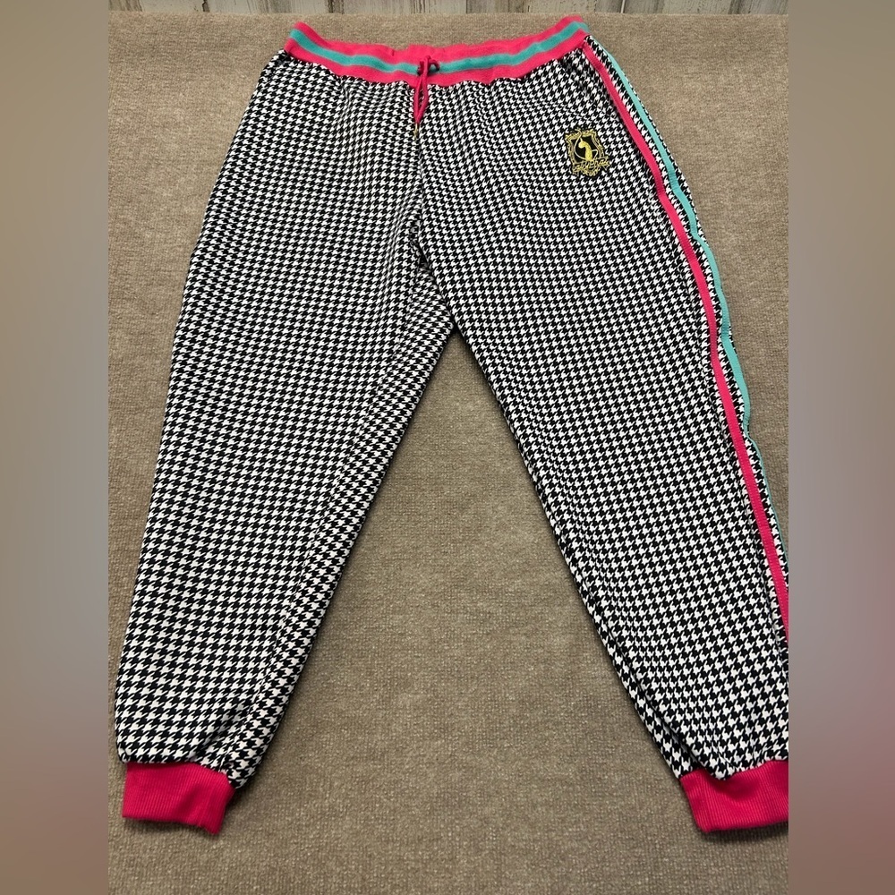 Baby Phat Black and White Houndstooth Joggers with Pink Trim